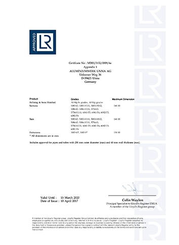 英国劳氏船级社船用铝合金精炼及半成品、-型材、棒材和挤压件制造商认证